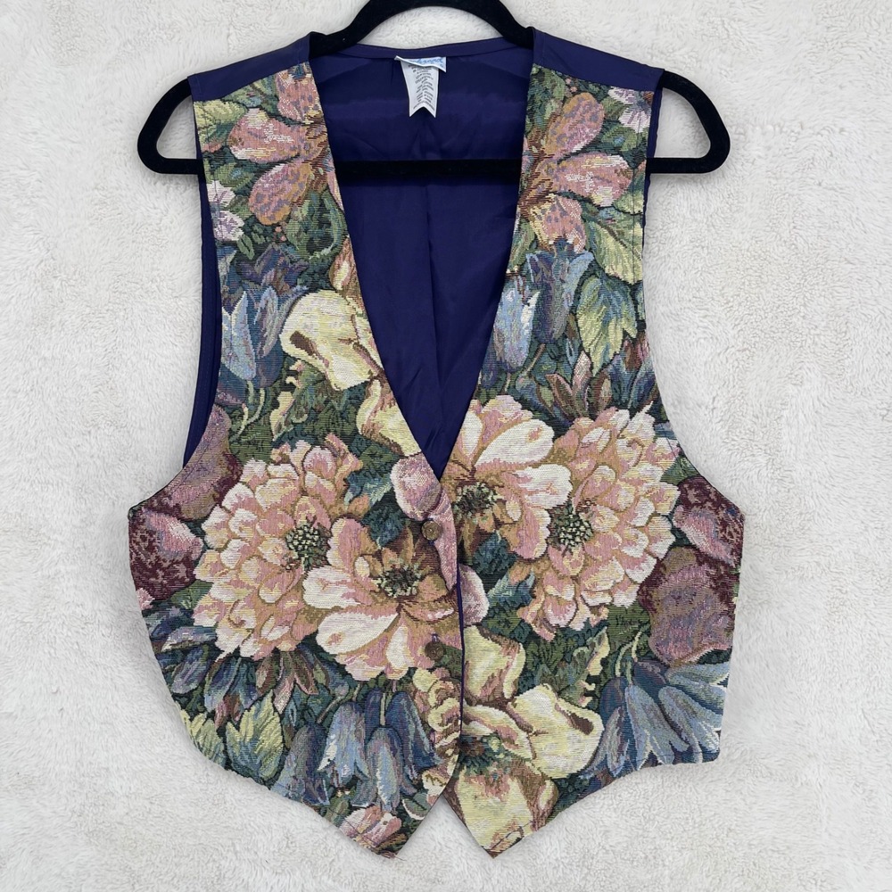 Backroad Blues Vintage Floral Tapestry Vest Purple XL Made in USA